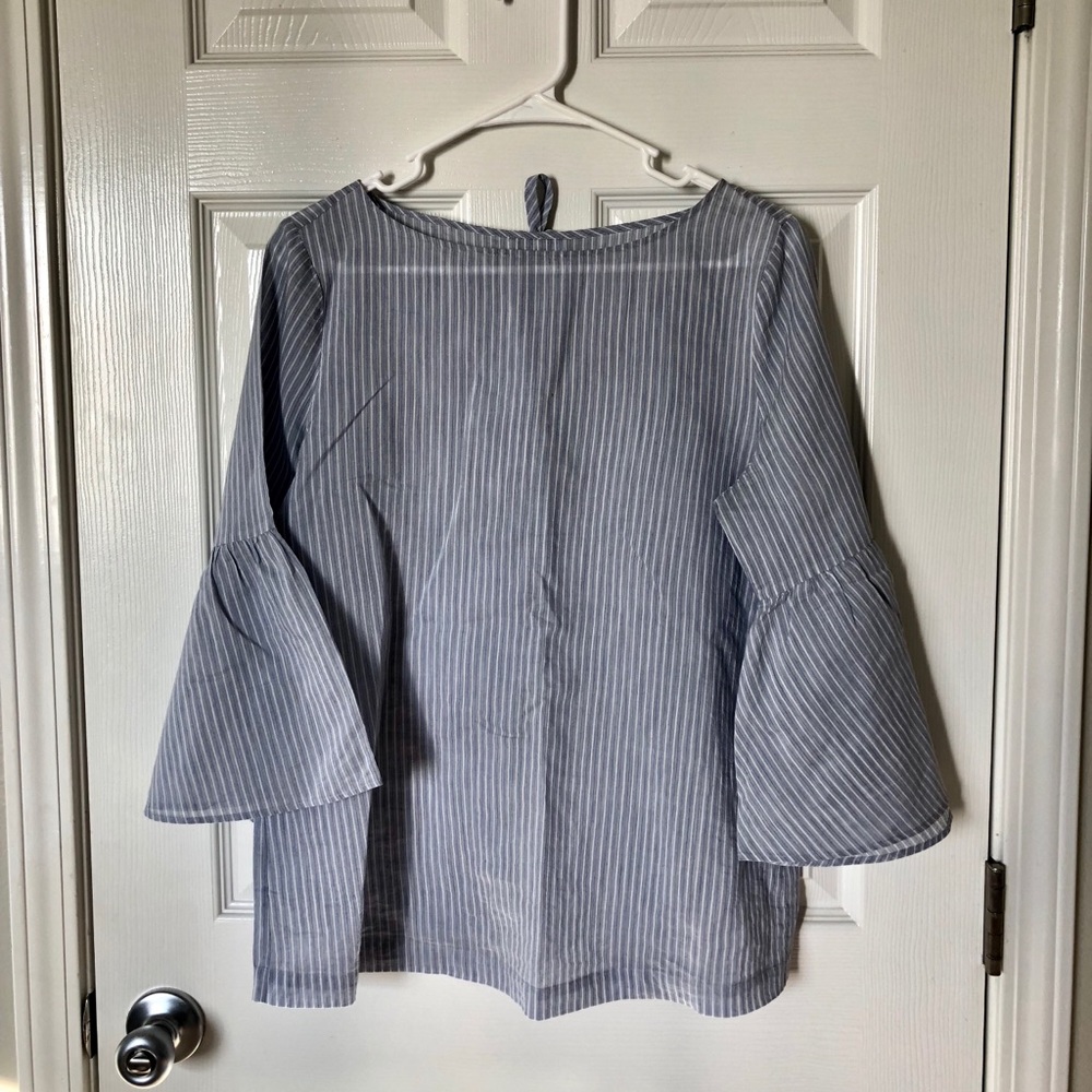 SOLD - Pinstriped blouse with trumpet sleeves